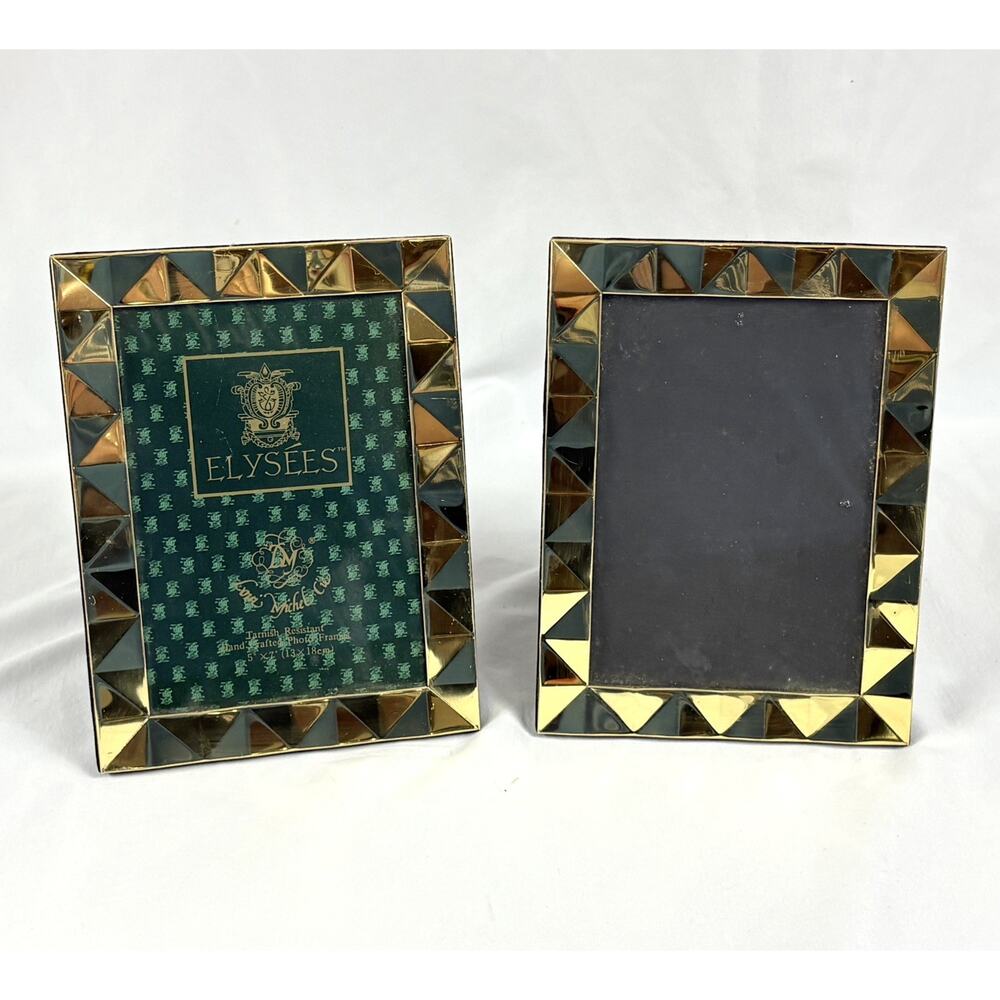 Pair Brass Picture Photo Frames 5x7 Loui Michel Cie Elysees Gold Tone Geometric - Picture 2 of 5